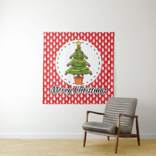Christmas Tree on Red Pines Pattern - Merry Xmas Tapestry