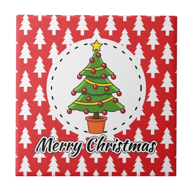 Christmas Tree on Red Pines Pattern - Merry Xmas Tile (Front)