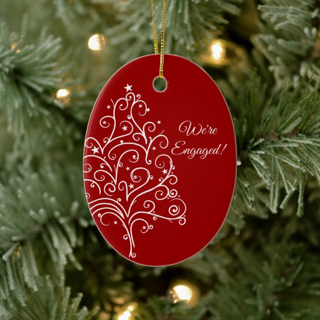 Christmas Tree on Red Winter Engagement Ceramic Tree Decoration (Tree)