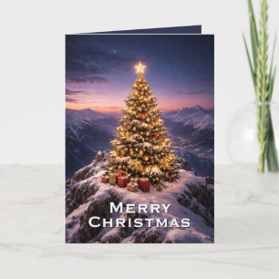 Christmas tree on top of a mountain custom holiday card