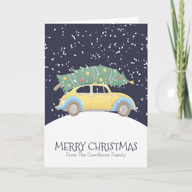 Christmas Tree on Yellow Car Personalised Holiday (Front)