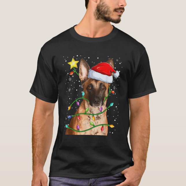 Christmas Tree Ornament Belgian Sheepdog With Ligh T-Shirt (Front)