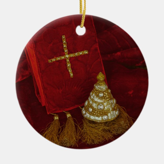  Christmas tree ornament faith cross red velvet (Front)