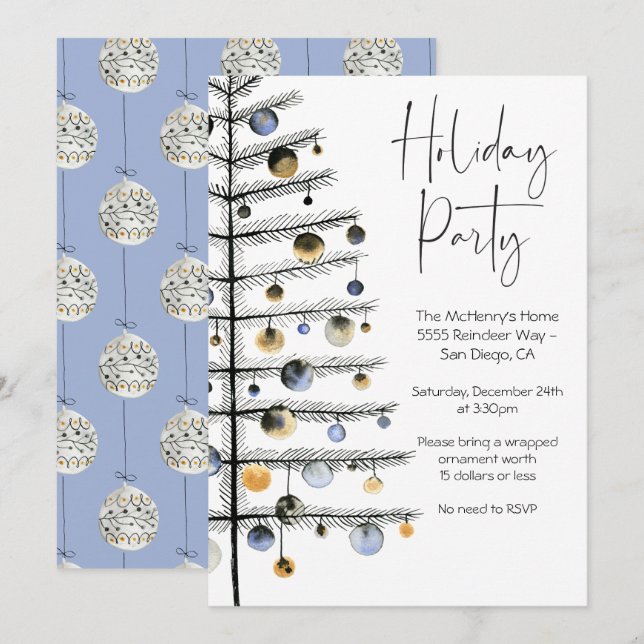 Christmas Tree Ornament Holiday Party Invitation (Front/Back)