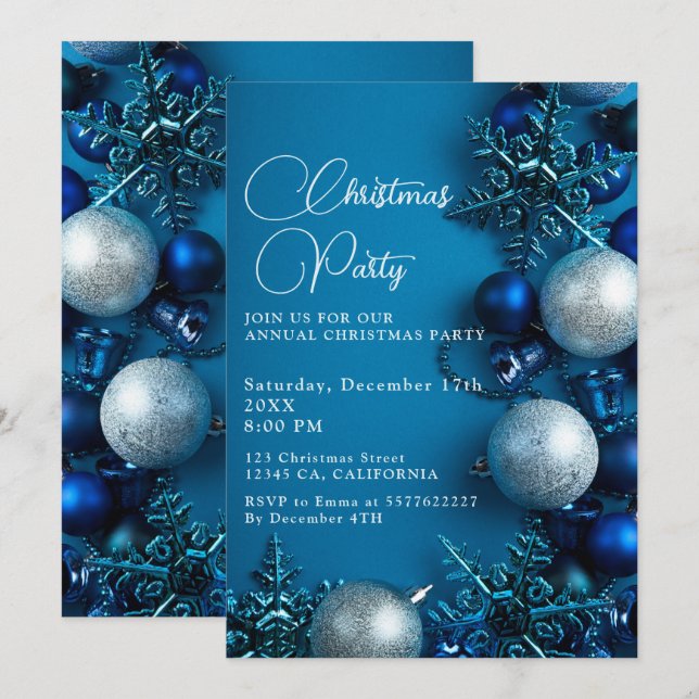 Christmas Tree Ornament Party Blue  Invitation (Front/Back)