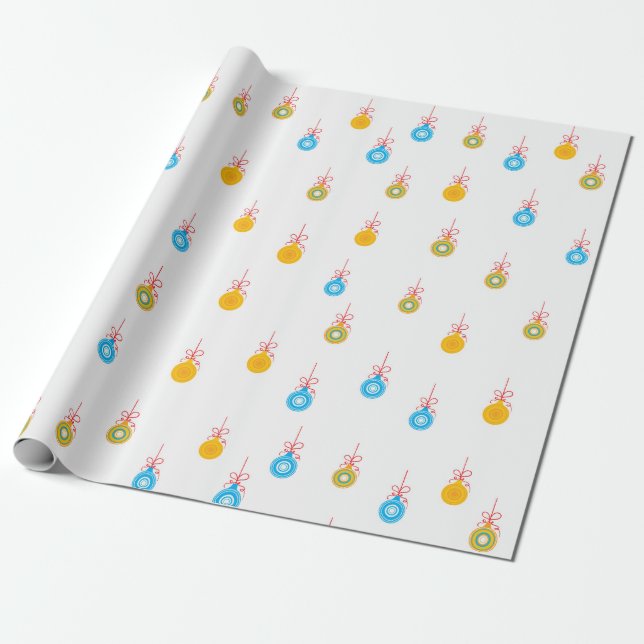 Christmas Tree Ornament Pattern Wrapping Paper (Unrolled)