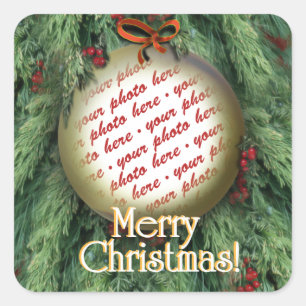 Christmas Tree Ornament Photo Frame Square Sticker