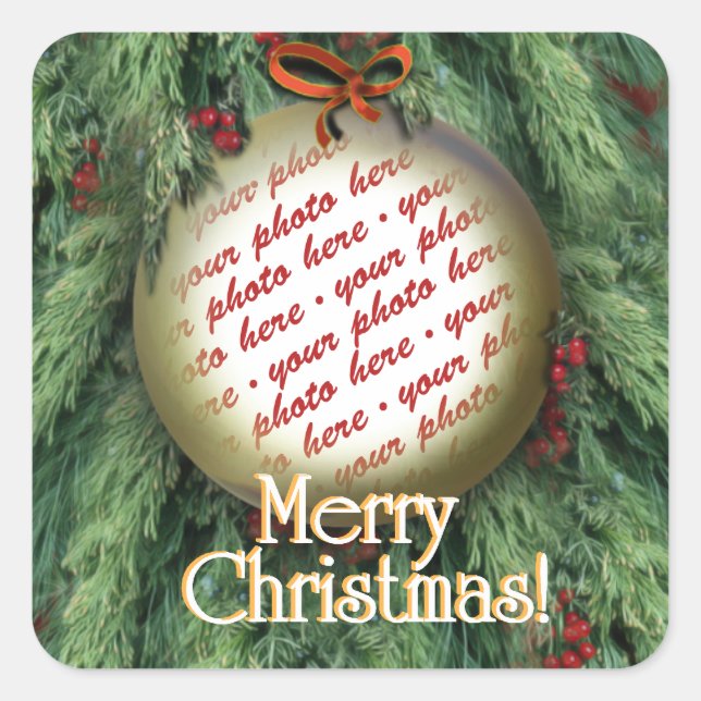 Christmas Tree Ornament Photo Frame Square Sticker (Front)