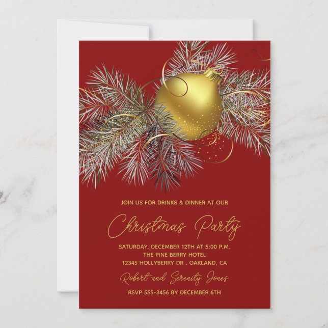 Christmas Tree Ornament Red Party Invite (Front)