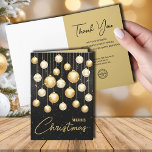 Christmas Tree Ornaments Business Greeting Holiday Card<br><div class="desc">Folded business holiday greeting cards feature gold and white Christmas tree ornaments on black with the greeting Merry Christmas on the front and your personalised message,  company name and logo printed on the inside. MORE styles in our collection.</div>