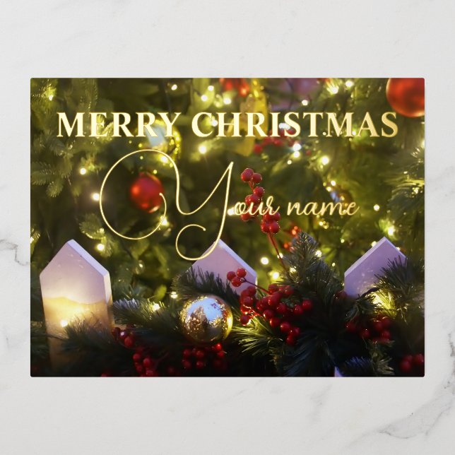 Christmas tree ornaments foil holiday postcard (Front)
