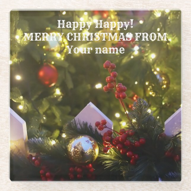 Christmas tree ornaments glass coaster (Front)