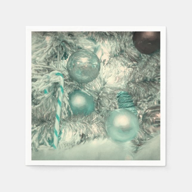 Christmas Tree Ornaments Green Watercolor Napkin (Front)