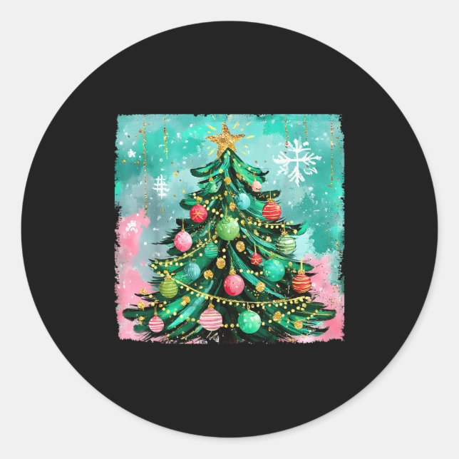 Christmas Tree Ornaments Holiday Xmas Lights Men W Classic Round Sticker (Front)