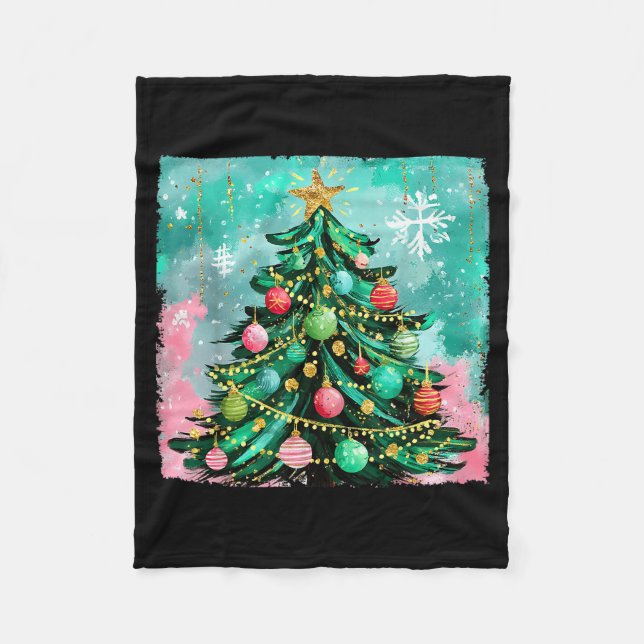 Christmas Tree Ornaments Holiday Xmas Lights Men W Fleece Blanket (Front)