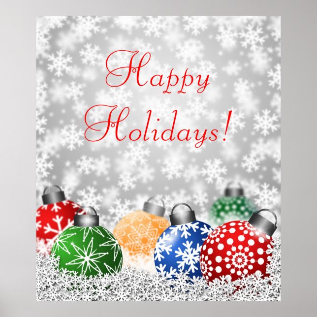 Christmas Tree Ornaments on Snowy Background Poste Poster (Front)