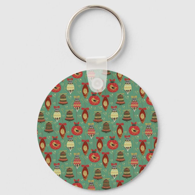 Christmas Tree Ornaments Pattern Key Ring (Front)