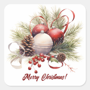 Christmas Tree Ornaments Pine Cones Square Sticker