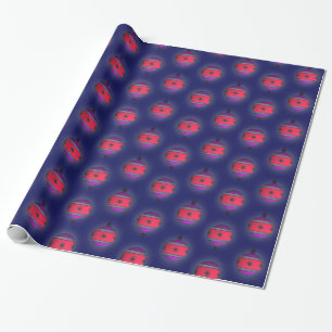 Christmas Tree Ornaments Pink Purple on Blue Wrapping Paper