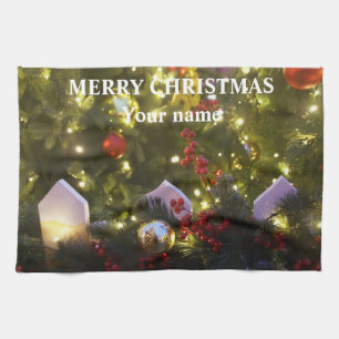 Christmas tree ornaments tea towel