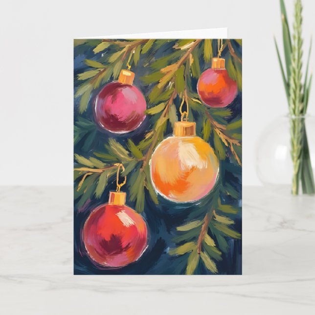 Christmas Tree Ornaments Watercolor Holiday Card (Front)