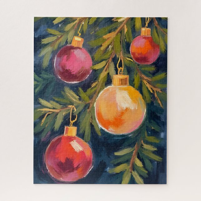Christmas Tree Ornaments Watercolor Jigsaw Puzzle (Vertical)