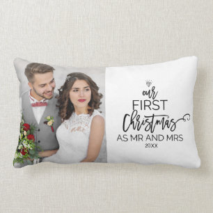 Christmas Tree Our First Christmas as Mr and Mrs Lumbar Cushion