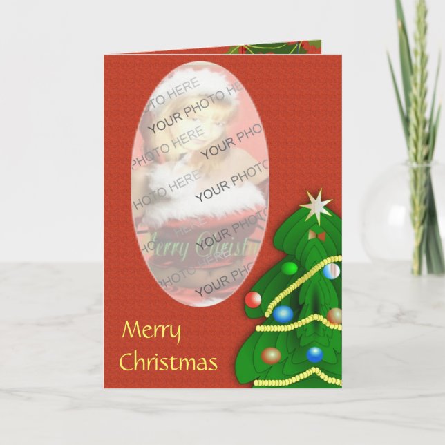 Christmas Tree Oval Photo Frame Card (Front)