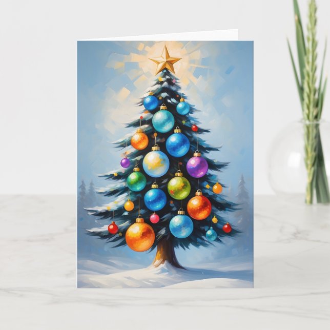 Christmas Tree Oversized Vibrant Coloured Ornament Holiday Card (Front)