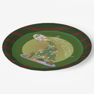 Christmas Tree Owl Holiday  Paper Plate