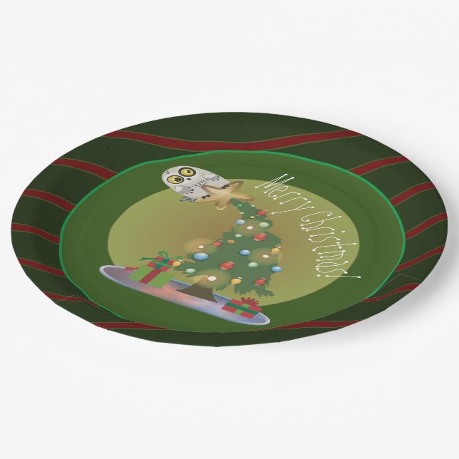 Christmas Tree Owl Holiday  Paper Plate (Angled)