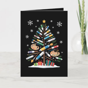 Christmas Tree Paintbrush Palette Artist Xmas Card