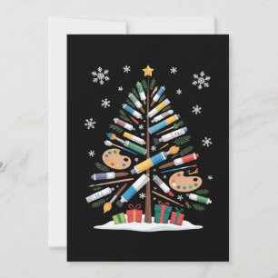 Christmas Tree Paintbrush Palette Artist Xmas Invitation