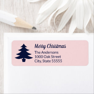 Christmas Tree Pale Pink Dark Blue Return Address