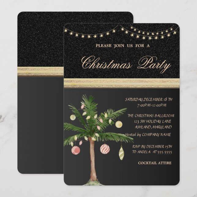Christmas Tree Palm,Black,Christmas Party Invitation (Front/Back)