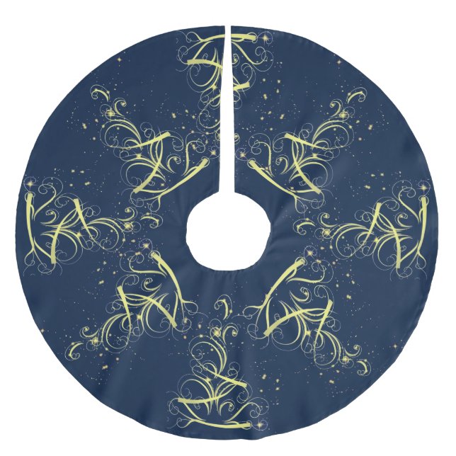 Christmas Tree Party Gold Stars Navy Blue Holidays Brushed Polyester Tree Skirt (Front)