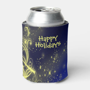 Christmas Tree Party Gold Stars Navy Blue Holidays Can Cooler
