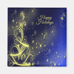 Christmas Tree Party Gold Stars Navy Blue Holidays Magnet