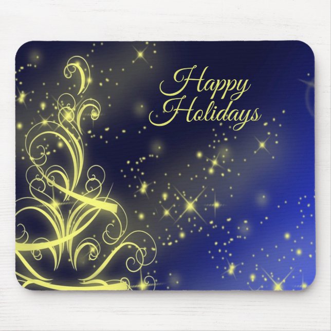 Christmas Tree Party Gold Stars Navy Blue Holidays Mouse Mat (Front)