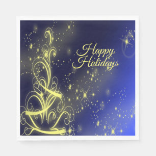 Christmas Tree Party Gold Stars Navy Blue Holidays Napkin