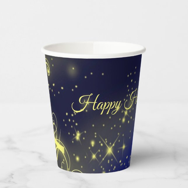 Christmas Tree Party Gold Stars Navy Blue Holidays Paper Cups (Left)