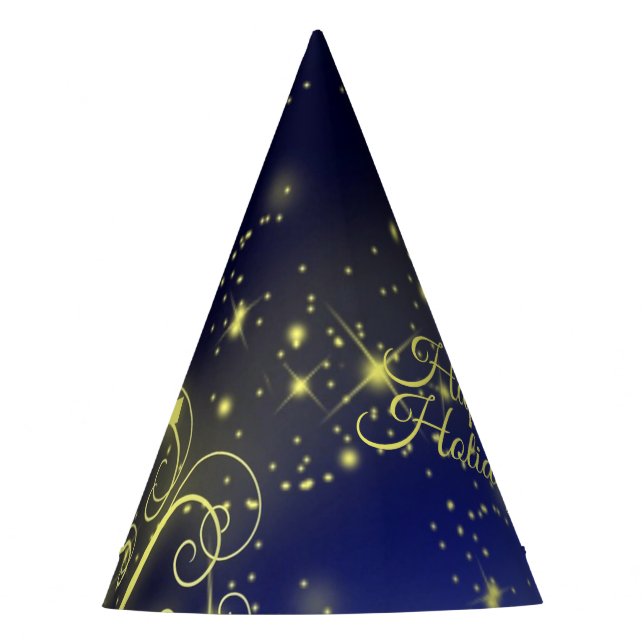 Christmas Tree Party Gold Stars Navy Blue Holidays Party Hat (Front)