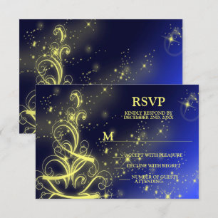 Christmas Tree Party Gold Stars Navy Blue Holidays RSVP Card