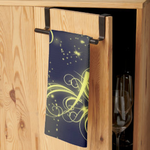 Christmas Tree Party Gold Stars Navy Blue Holidays Tea Towel