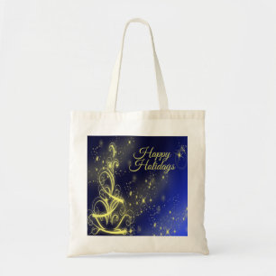 Christmas Tree Party Gold Stars Navy Blue Holidays Tote Bag