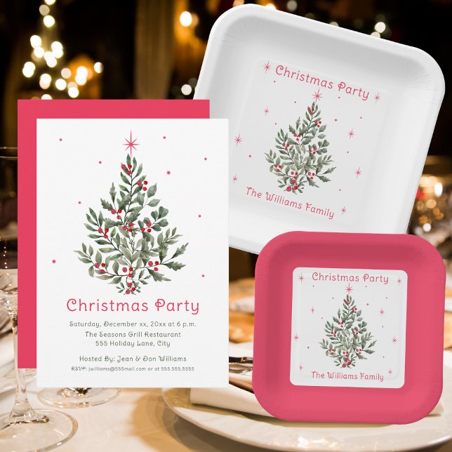 Christmas Tree Party Red and White Paper Plate (Christmas Tree Party Red and White)