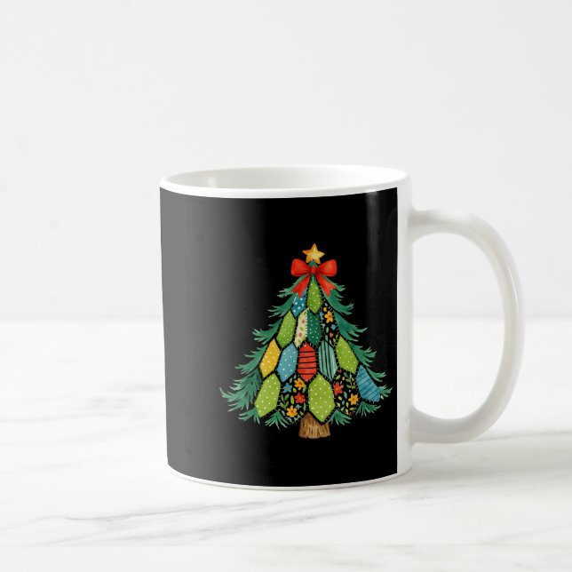 Christmas Tree Patchwork Coquette Bow Xmas Holiday Coffee Mug (Right)