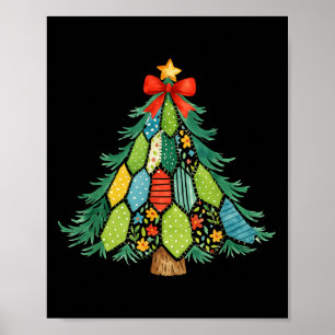 Christmas Tree Patchwork Coquette Bow Xmas Holiday Poster