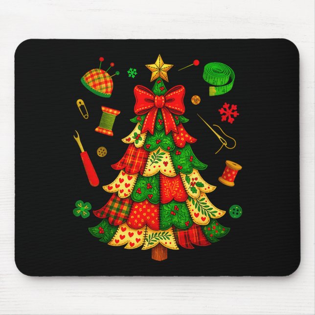 Christmas Tree Patchwork Quilting Quilter Sewing L Mouse Mat (Front)