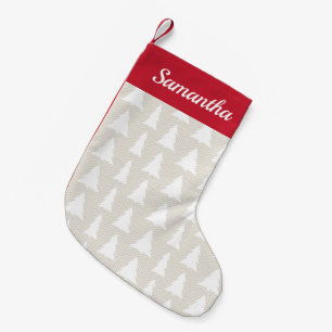 Christmas Tree Pattern Beige Custom Name One Sided Small Christmas Stocking